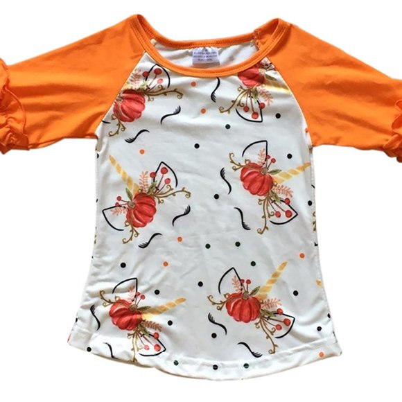 Little Girl Kids Toddler 3/4 Ruffle Sleeve Unicorn Christmas T-Shirt Top… - Picture 3 of 4